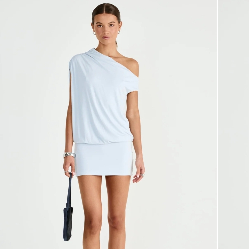 Elegant One-Shoulder Mini Dress in Light Blue